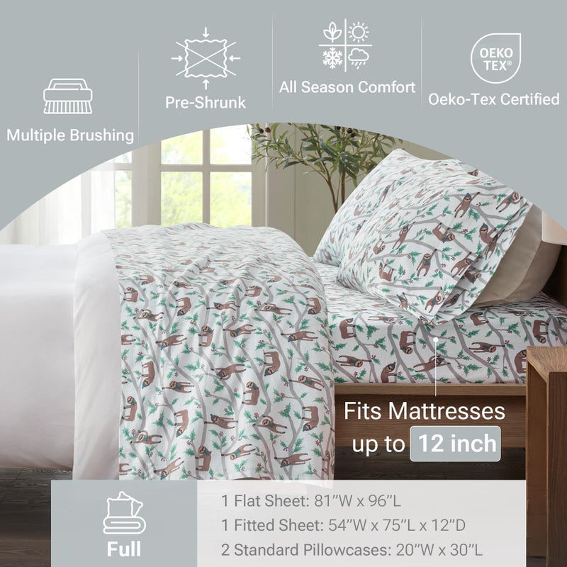 Sleep Philosophy True North by Sleep Philosophy Cozy Flannel Warm 100% Cotton Sheet - Novelty Print Animals Stars Cute Ultra Soft Cold Weather Bedding Set  Full  Multi Sloth 4 Piece - Image 4